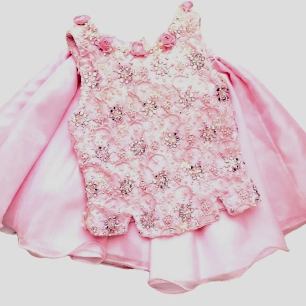 Custom Pink Chiffon Embroidered Rhinestone/Beaded Party/Pageant  2pc Dress